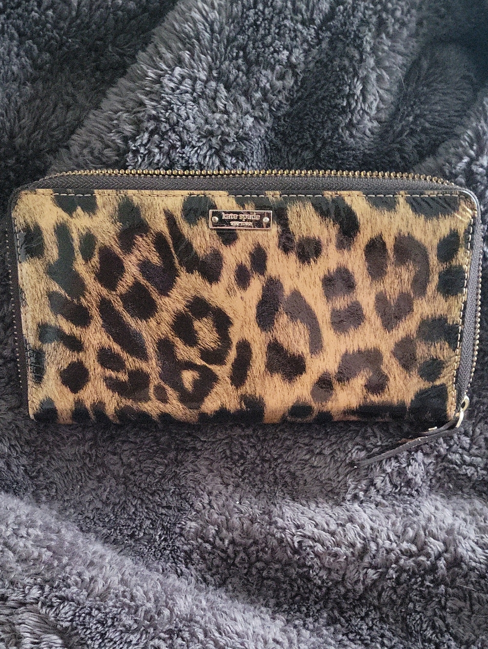 Kate Spade Leopard Print Zip Wallet in Brown and Black